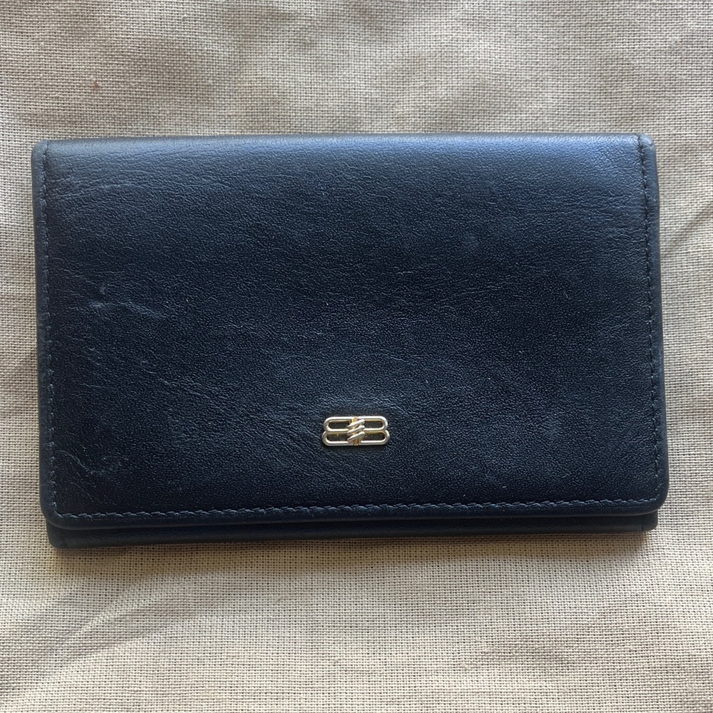 Balenciaga Black Leather Card Holder with Embossed Logo